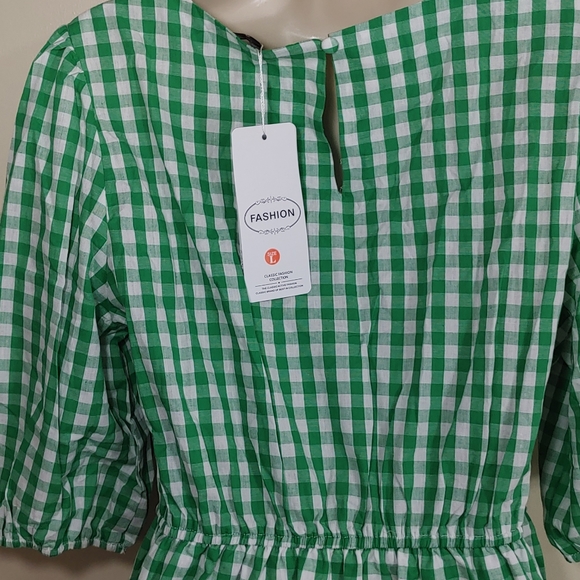 Womens Casual Plaid Crewneck Lantern Sleeve Wrap Tie Waist Party Short MiniDress - Picture 12 of 14